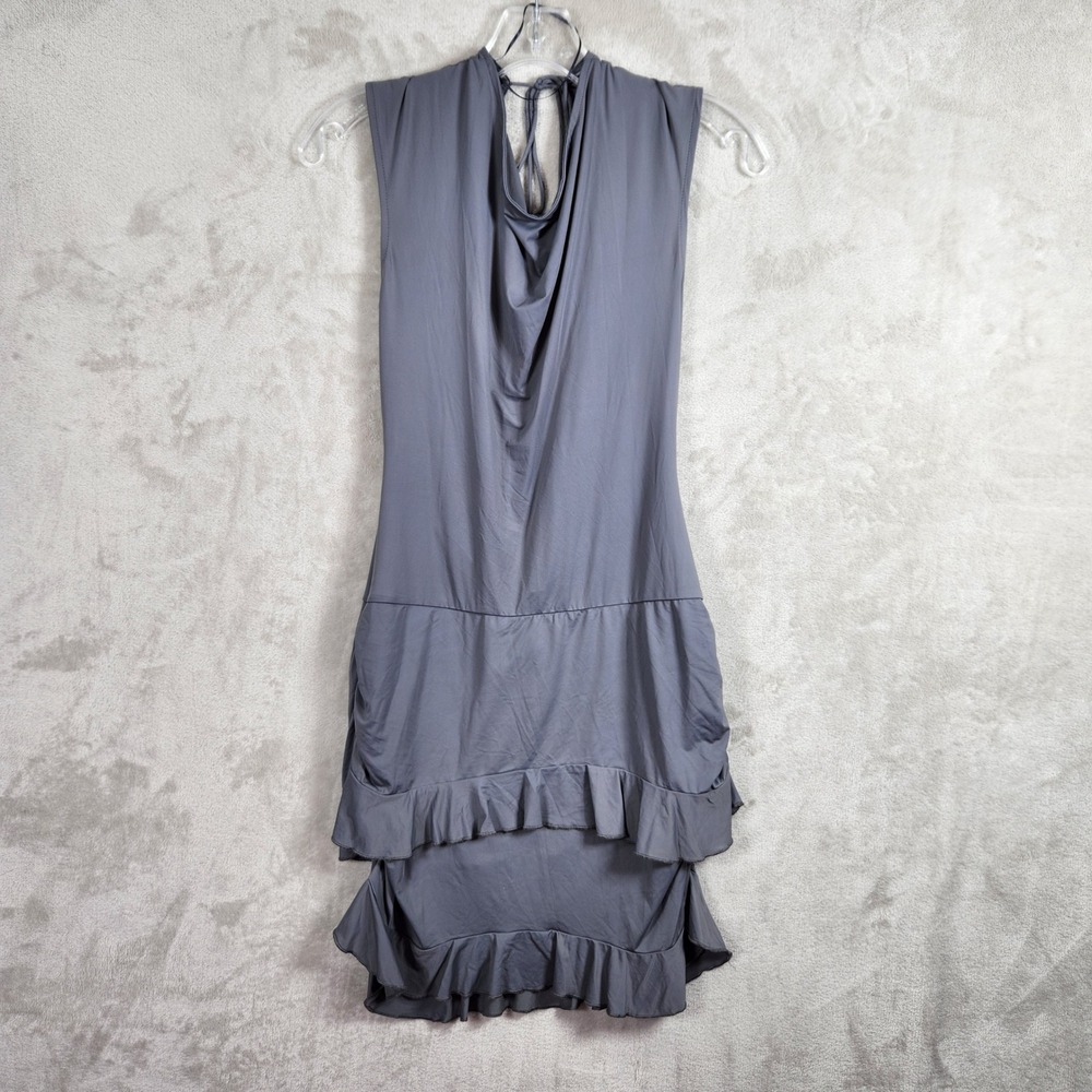 Lioness Mini Dress Womens Large Gray Cowl Neck Ruffle Hem Open Back Night Out